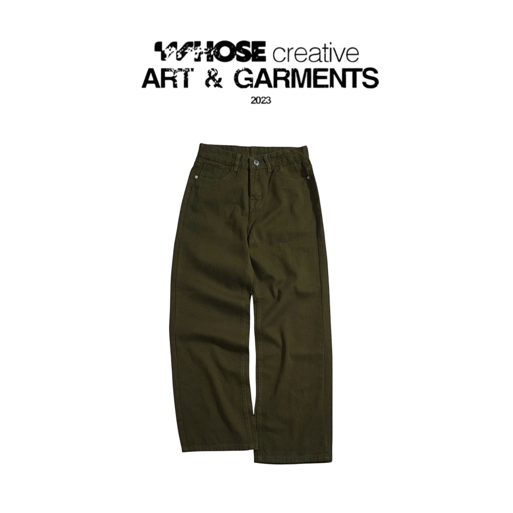 DEEP OLIVE WIDE STRAIGHT JEANS WHOSE - Quần jeans ống đứng wide fit Whose Studio 514