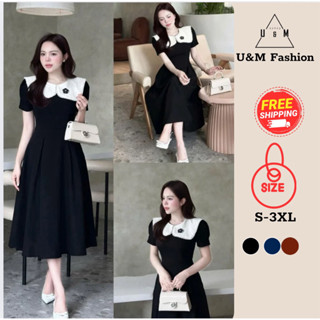  Váy đầm thiết kế dáng xòe phổi cổ trắng cách điệu kèm hoa nhẹ nhàng thanh lịch đi làm đi tiệc có Bigsize  V38  