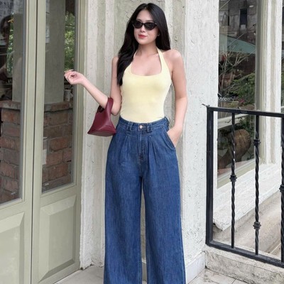 Quần jean ống suông rộng chất denim mỏng nhẹ mát dài 96cm Callene (XK840)