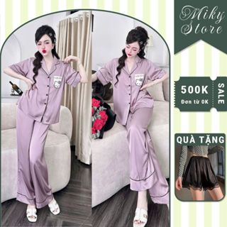  Đồ Ngủ Nữ Quần Dài Tay Ngắn  Túi Áo Kitty Bigsize MIKY 2 Đồ Ngủ Bigsize lụa Latin cao cấp mềm mại xinh xắn < 70KG 
