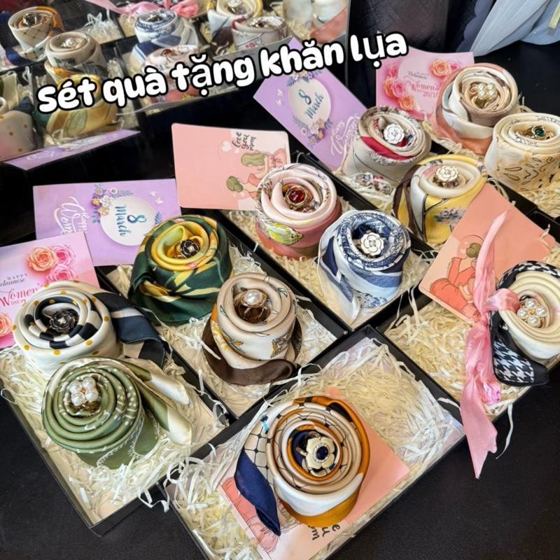 Set Quà Tặng Khăn Lụa 70x70cm kèm hộp túi thiệp phụ kiện thời trang cho chị em phụ nữ KH02