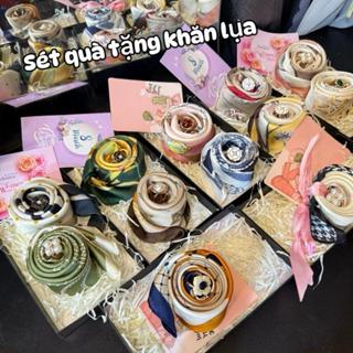 Set Quà Tặng Khăn Lụa 70x70cm kèm hộp túi thiệp phụ kiện thời trang cho chị em phụ nữ KH02
