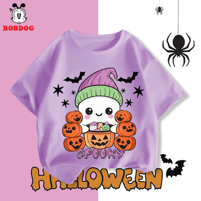 Áo phông cộc tay BOBDOG áo thun halloween vải cotton mềm mịn in hình Spooke halloween cute cho bé.