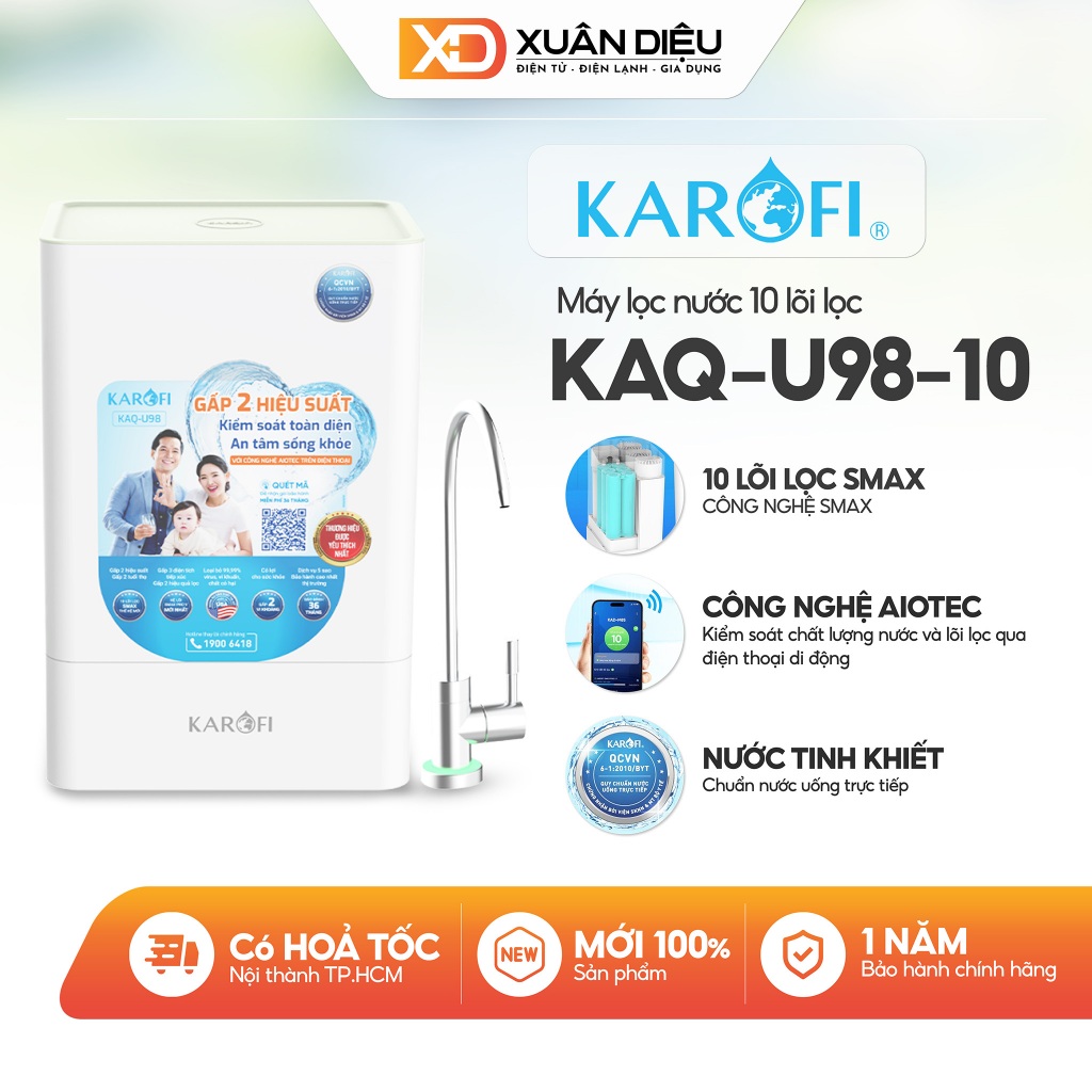 Máy Lọc Nước Karofi KAQ-U98 PRO - Vòi LED, 10 Lõi Lọc