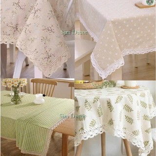   Vải canvas LOẠI 1- VIỀN REN 4cm  Khăn trải bàn decor phong cách vintage trang trí bàn ăn bàn trà bàn làm việc 