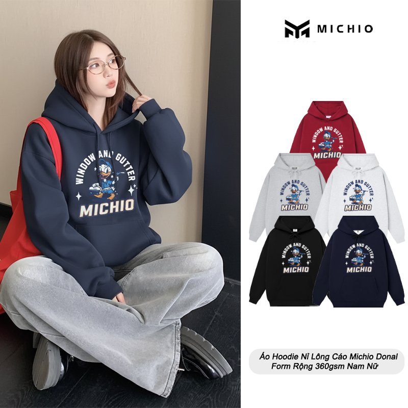 Áo Hoodie Nỉ Lông Cáo Michio Donal Form Rộng 360gsm Cho Nam Và Nữ