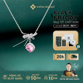  Dây chuyền nơ đính đá zircon hồng chất liệu bạc S925 - Viễn Chí Bảo D401072 