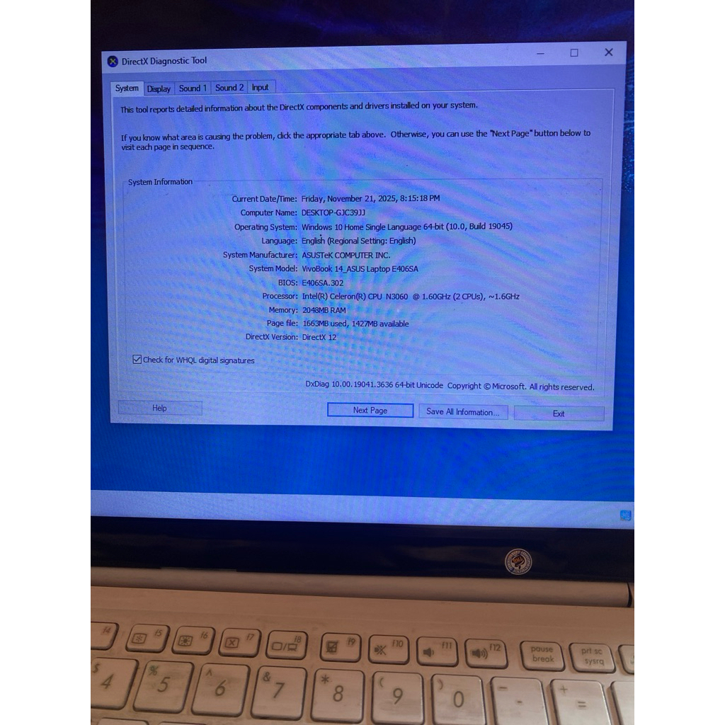 Cụm ASUS VIVOBOOK E406SA N3060/RAM 2G/32G