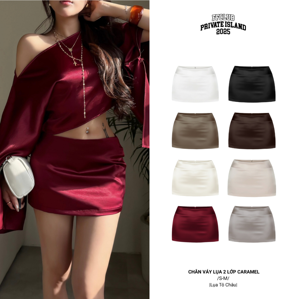 Chân váy Lụa CARAMEL FFCLUB cạp thấp tôn dáng