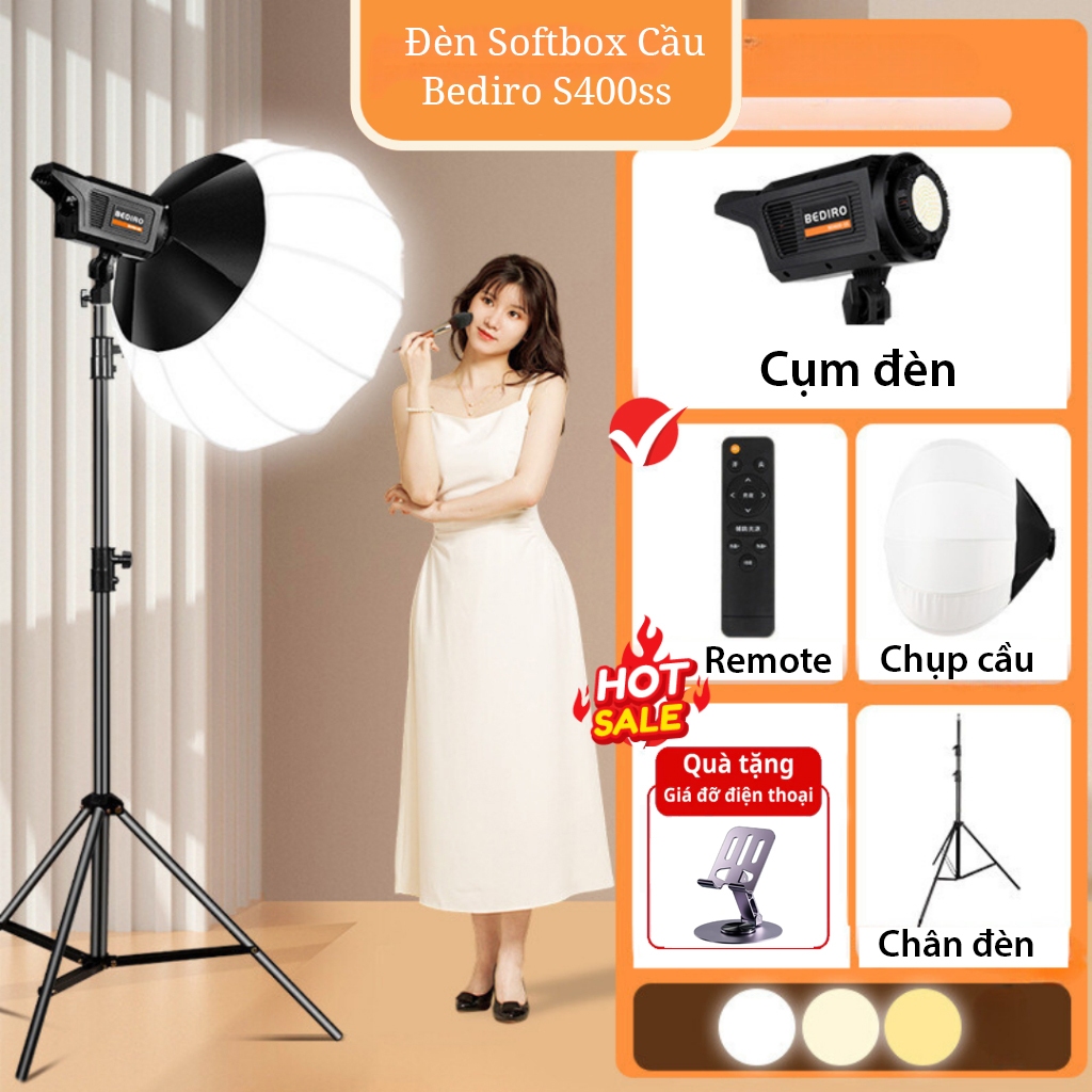  Đèn Livestream Bộ đèn trợ sáng Softbox cầu Bediro - Ánh sáng 3 màu hỗ trợ livtream chụp ảnh quay video 