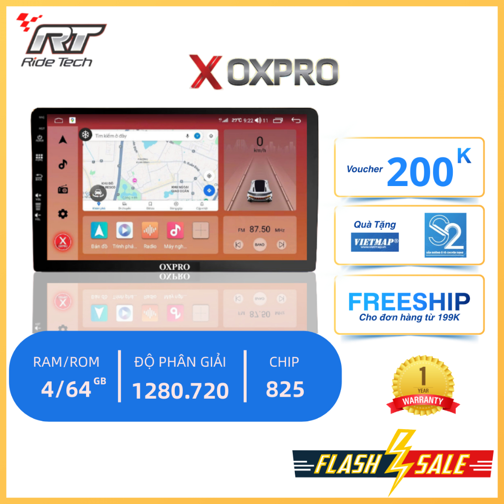 Màn Hình Android ÔTô  OXPRO - Cấu Hình Ram4 Rom64 Chip 825, Cảm Ứng Mượt, Kết Nối Sim 4G, GPS, Bảo h