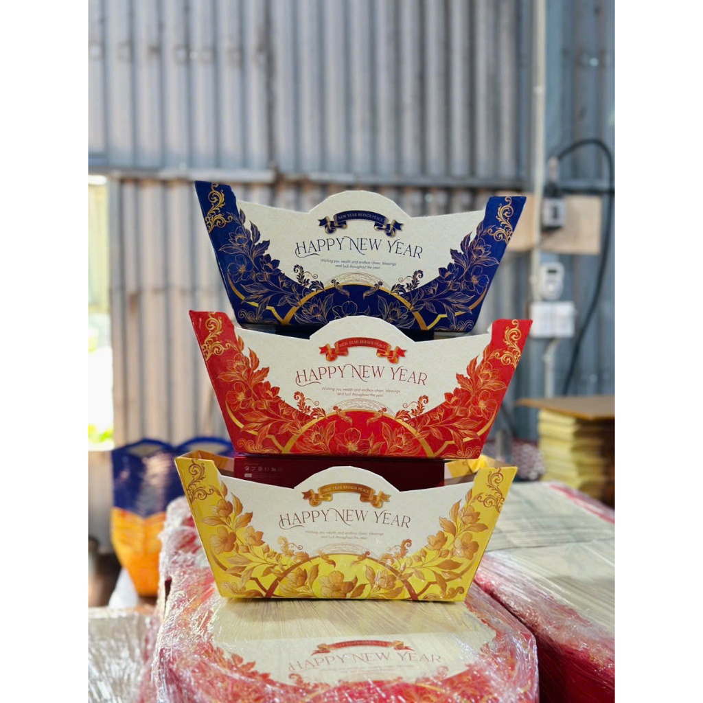 Set 10 khay thuyền Tết xuân an nhiên + màng co,giỏ quà Tết, giỏ quà 2025, thuyền tết