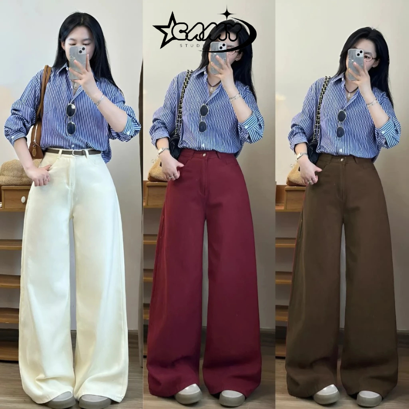 Quần jeans nữ trắng trơn MIAA ống suông cạp cao vải jean kaki dày phong cách ulzzang Hàn Quốc