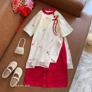  Áo dài cách tân cho bé gái thêu hoa size 10-30kg áo dài tết cho bé gái 