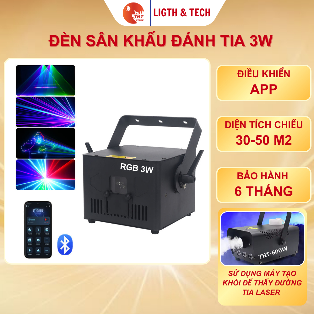 Đèn Sân Khấu Laser 3W 5W THT SHOP Đèn quét tia Laser RGBW Đánh Tia CÔNG SUẤT LỚN 30-50m2 Điều Khiển 
