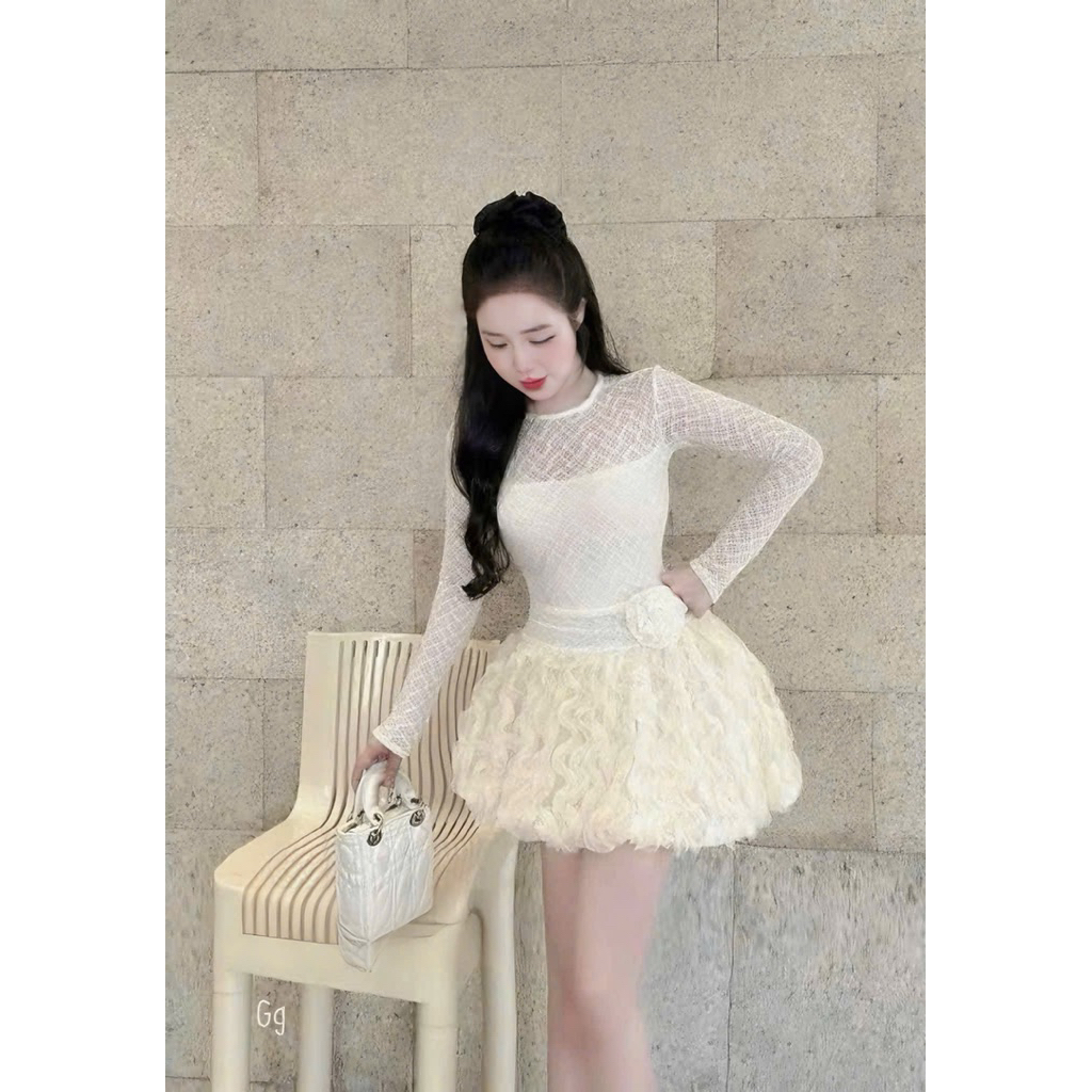 Đầm Thiết Kế Dự Tiệc Tay Dài Ren Váy Xòe Bồng Hoa Nổi Lazer – Váy Tiểu Thư Sang Trọng Kieupham.shop | BigBuy360 - bigbuy360.vn