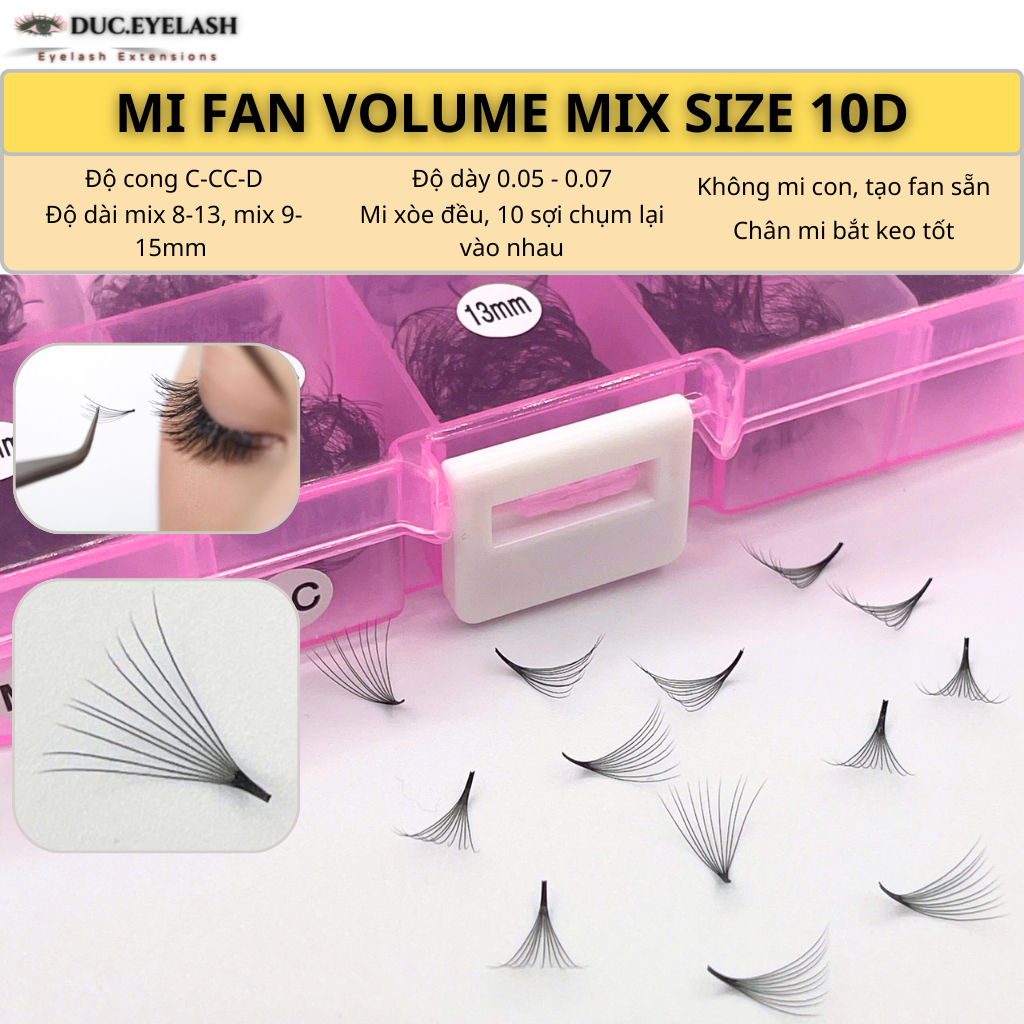 Mi fan sẵn 10D, mi fan volume, dày 0.07, hộp mix fan, Lông Mi Nhân Tạo, dụng cụ nối mi / Đức Eyelash