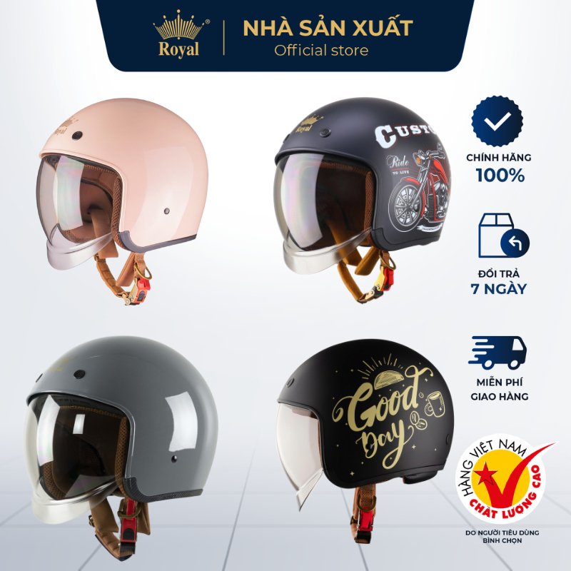 Mũ Bảo Hiểm 3/4 Royal M139 Chính Hãng Nhà Sản Xuất Kính Âm Hạn Chế UV,  Nón Bảo Hiểm Royal Kính Trà 