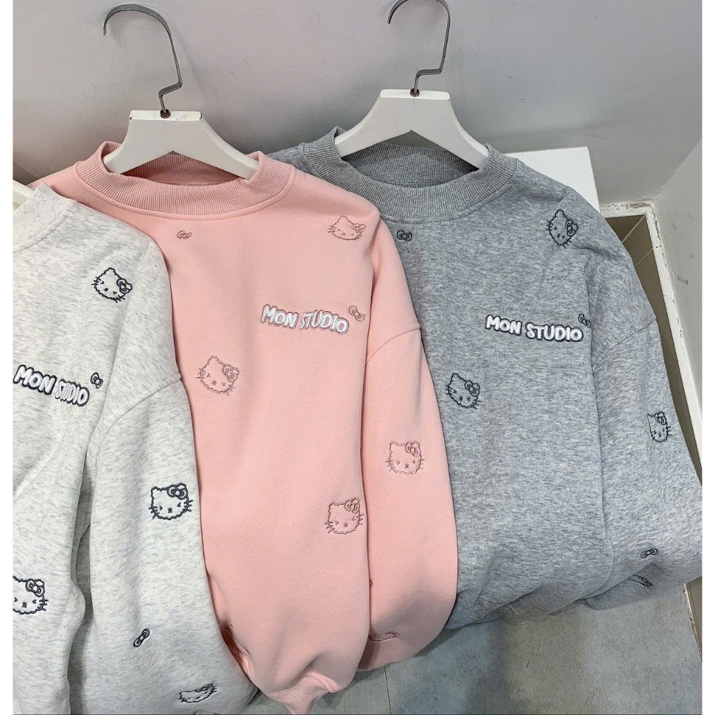 [ NỈ BÔNG KHÔNG XÙ ] Mon Studio – Áo Sweater Boxy Nỉ Bông Thêu 3D nỉ cotton không xù, không đổ lông , unisex nam nữ 003 | BigBuy360 - bigbuy360.vn