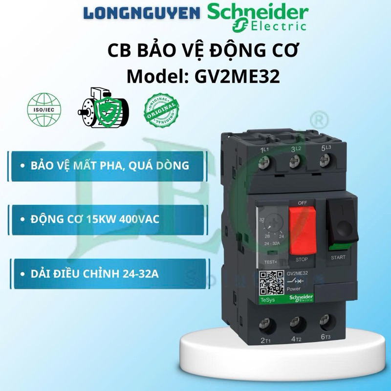 GV2ME32 – CB bảo vệ từ nhiệt 20–32A – Bảo vệ động cơ