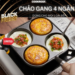  Chảo chống dính chảo gang 4 Ngăn dùng bếp từ chống dính Rán Trứng Chảo Làm Bánh 4 Ngăn Tay Cầm Gỗ 