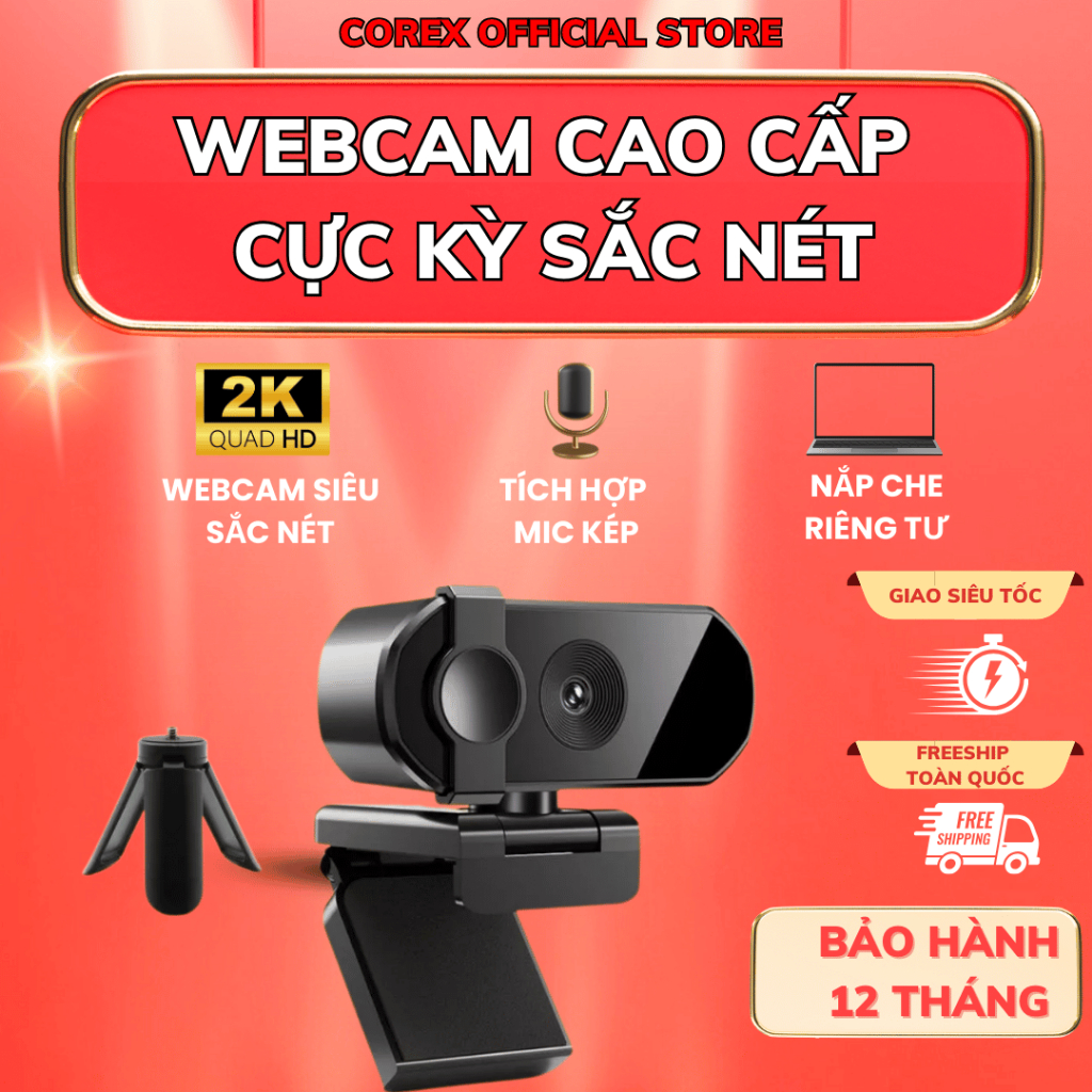 Webcam 2K, 4K CoreX Q26 - Webcam PC, Laptop cao cấp, Nắp Che Riêng Tư, Autofocus, Tích hợp Micro