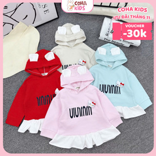   SIÊU SALE 12.12 GIẢM 10%  Áo Nỉ Bé Gái Có Nón Tai Thỏ Dễ Thương Viền Bèo Chân Áo – Áo Hoodie Dài Tay Bé Gái Cotton Mềm 