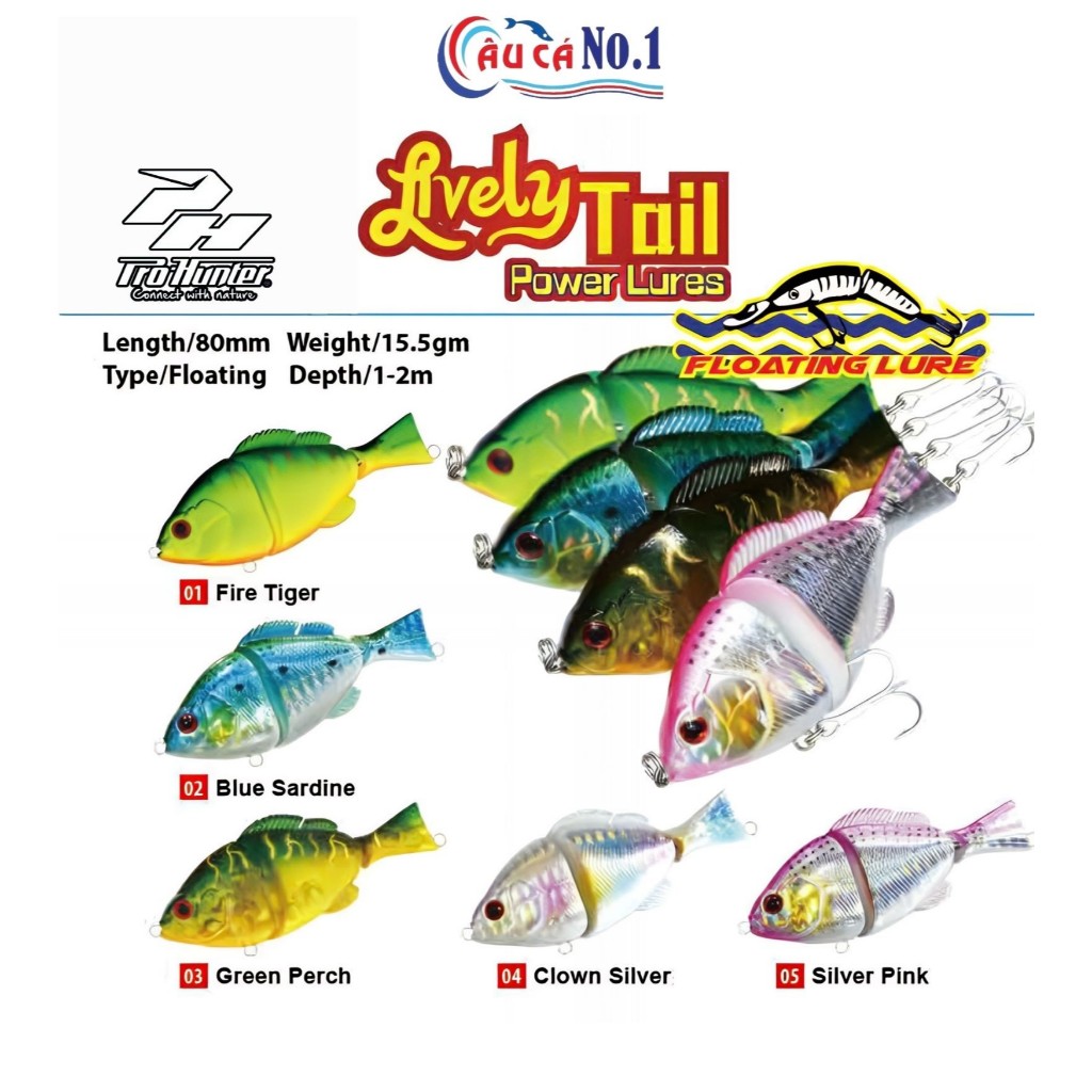 MỒI CÂU CÁ - MỒI LURE 3 KHÚC PROHUNTER LIVELY TAIL FLOATING 80MM/15.5G LẶN 1-2M