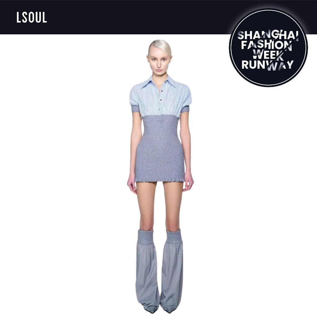 LSOUL - Soren Dress Đầm Body Cổ Sơ Mi Thanh Lịch Phối Sequin Sọc Dọc Vải Thun Gân Co Giãn V25051666