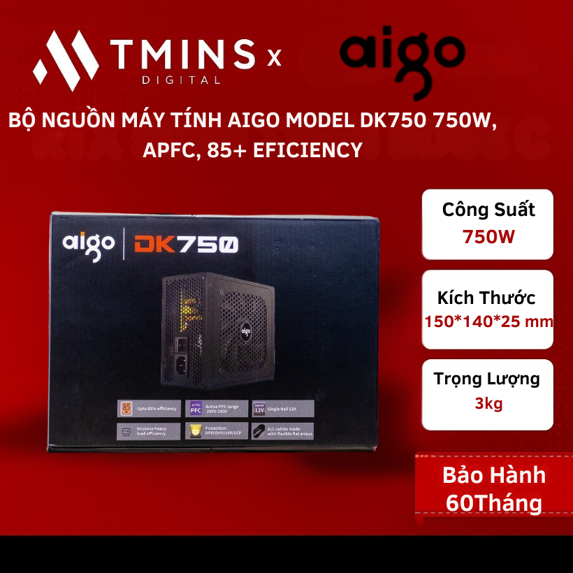 BỘ NGUỒN MÁY TÍNH AIGO MODEL DK750 750W, APFC, 85+ EFICIENCY