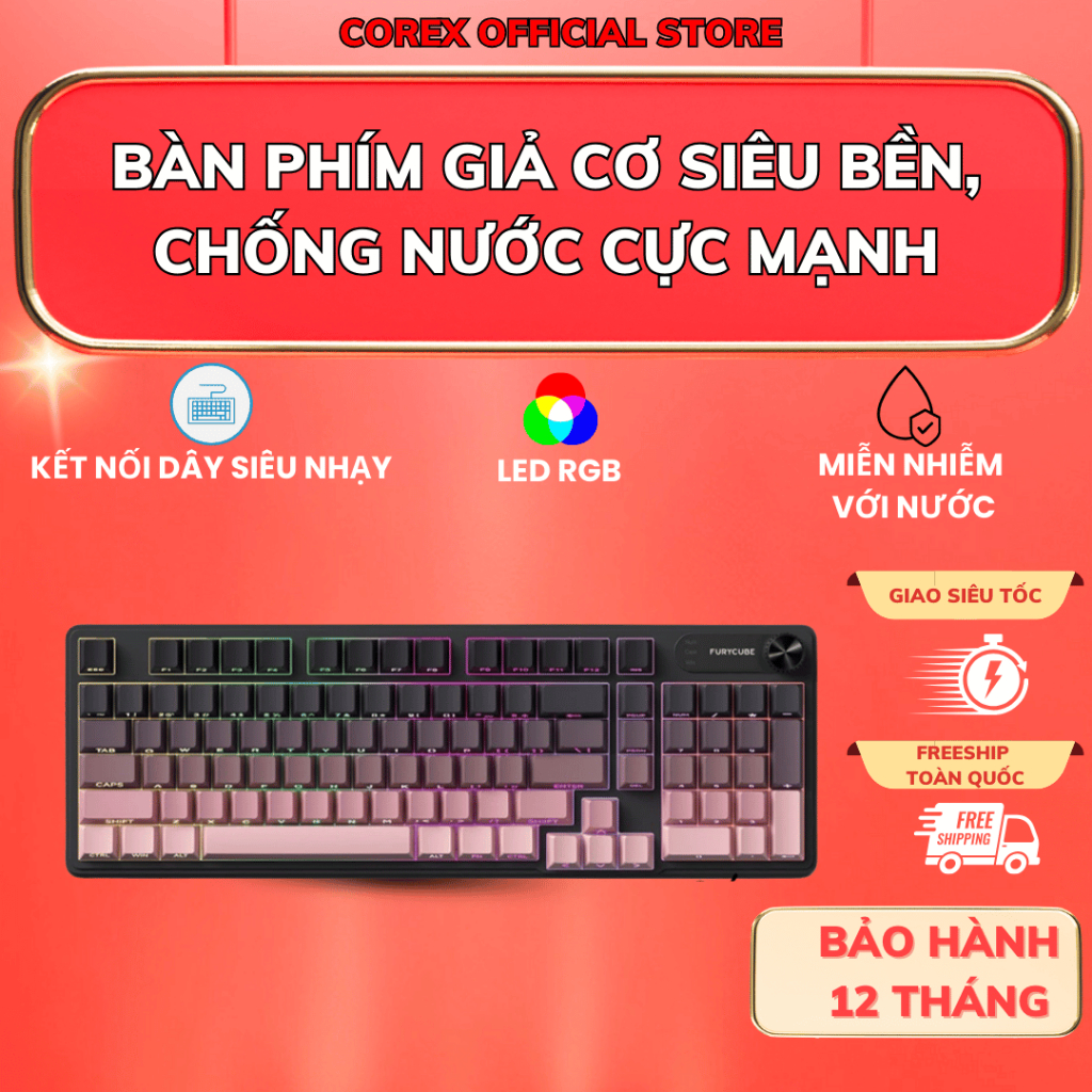 Bàn Phím Không Dây Bluetooth CoreX IP98 LED RGB, Núm tùy chỉnh, Chống thấm nước, Chống Ồn-BH12T