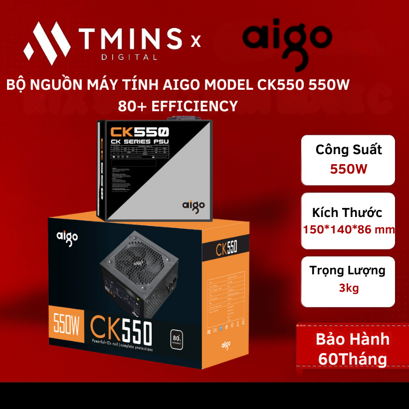 BỘ NGUỒN MÁY TÍNH AIGO MODEL CK550 550W 80+ EFFICIENCY
