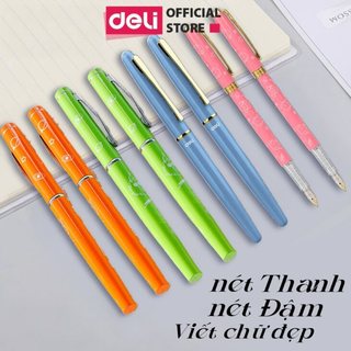  Bút máy luyện chữ đẹp học sinh nét thanh đậm ngòi mài cao cấp Deli bút viết chính tả - Tặng 1 ngòi 