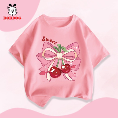 Áo cộc tay mùa hè bé gái BOBDOG áo phông chất liệu cotton mềm mát in hình nơ dễ thương cho bé