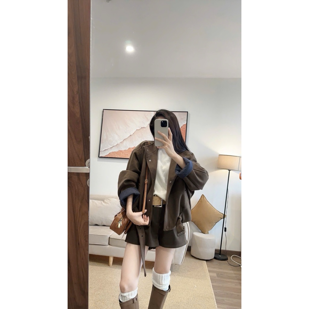 [A0.273] Áo Khoác Dạ Len 2 Lớp Phối Tay Kẻ Kèm Đai Cúc Bọc Dày Dặn 2 Màu | BigBuy360 - bigbuy360.vn