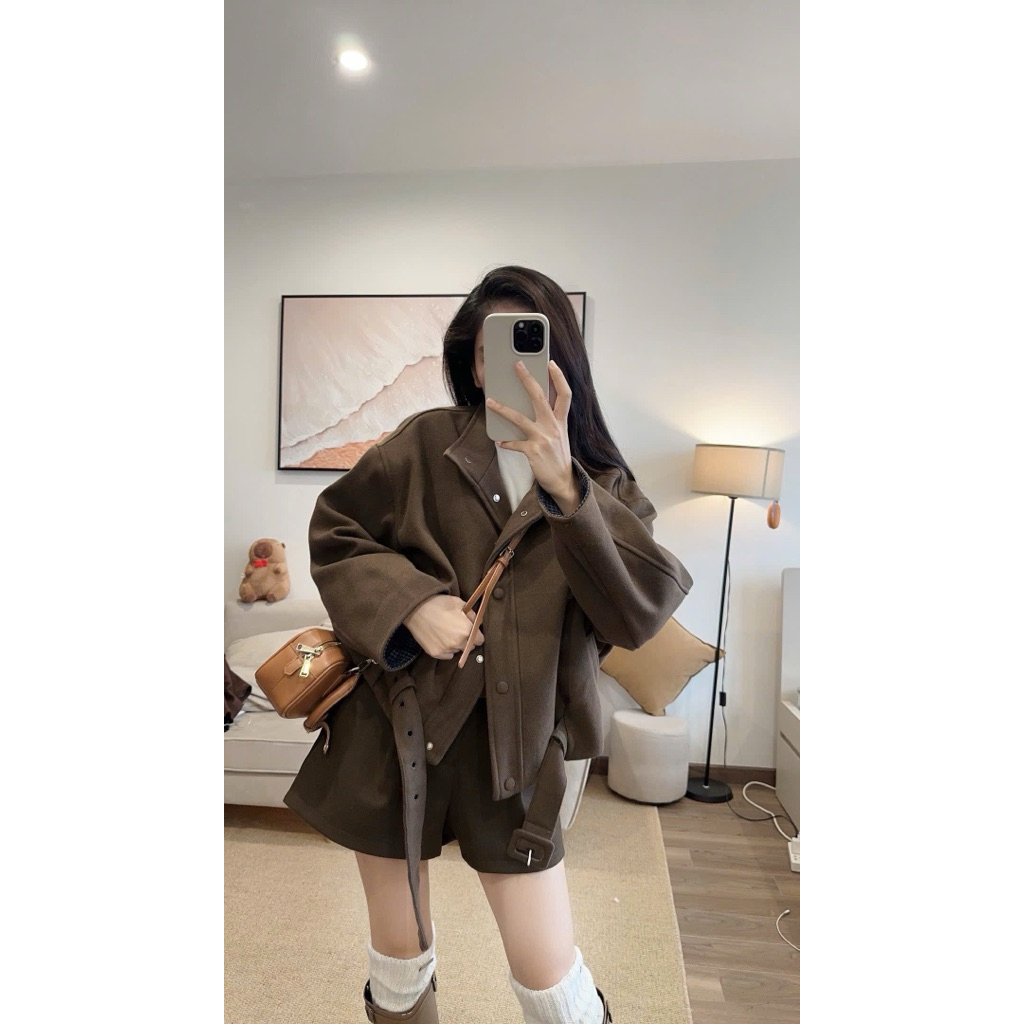 [A0.273] Áo Khoác Dạ Len 2 Lớp Phối Tay Kẻ Kèm Đai Cúc Bọc Dày Dặn 2 Màu | BigBuy360 - bigbuy360.vn