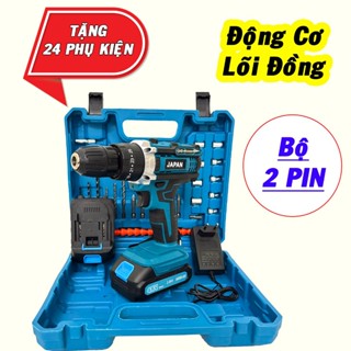  Máy Khoan Pin Đầu Kẹp 10Ly - Hàng Chuẩn Lõi Đồng 3 Chức Năng - Tặng 24 Món Phụ Kiện 