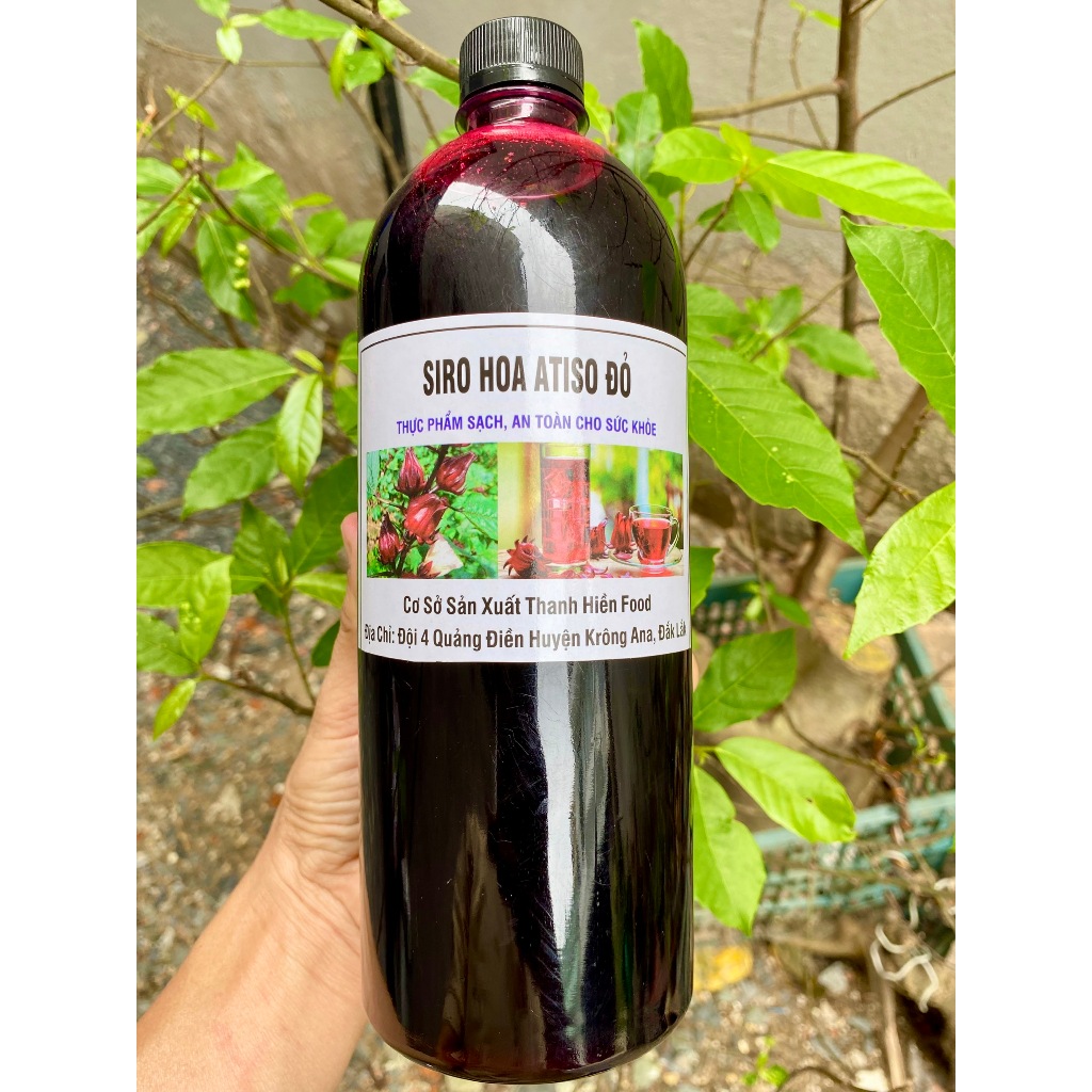 Siro Hoa Astiso đỏ đậm đặc chai 1 lít, nước cốt Hoa astiso đỏ ngâm đường phèn.