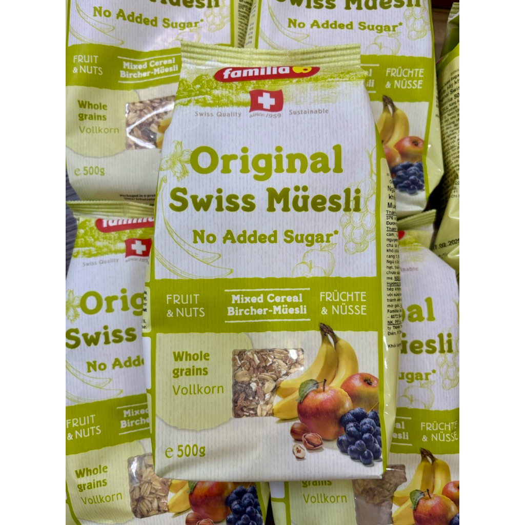 Ngũ Cốc Muesli Thụy Sĩ Familia Original Swiss Muesli 500g – Không Đường, Hạt & Trái Cây Tự Nhiên