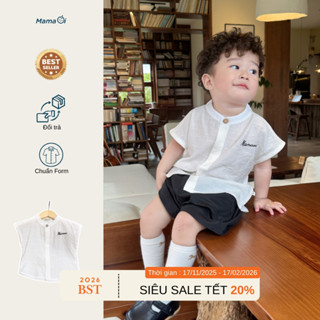  Áo sơ mi trắng cho bé   Set sơ mi vải đũi dành cho bé trai bé trai nhà Mama ơi 