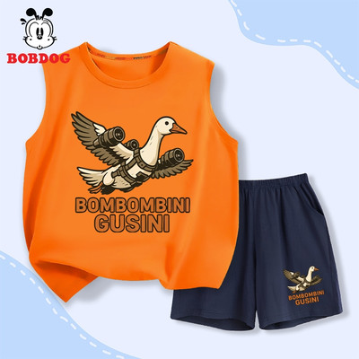 Bộ quần áo bé trai BOBDOG, quần đùi áo ba lỗ vải thun cotton in hình BOMBOMBINI GUSINI cho bé BD-KS324