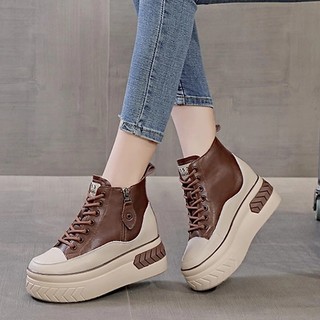 Giày Thể Thao Đế Cao 8CM Da Thật Cổ Ngắn Và Cổ Cao