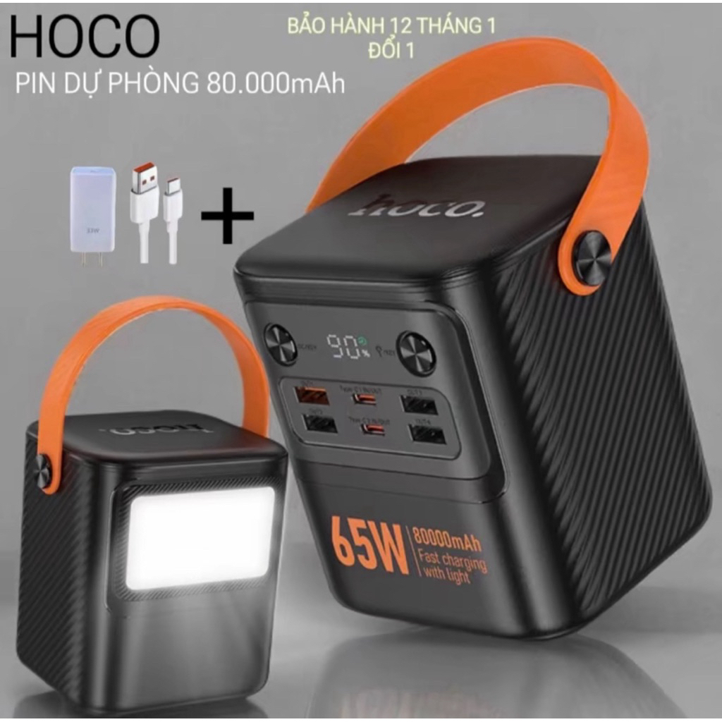 Sạc dự phòng Hoco J152 Pro Dung lượng 80000mAh với 6 cổng sạc, sạc nhanh PD65W, màn hình LED, có qua