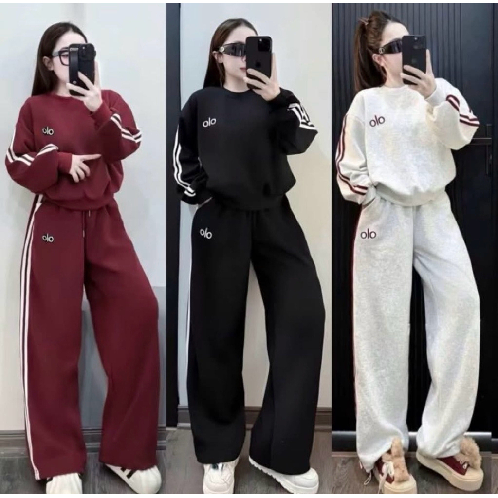 Set Bộ Nỉ Nữ , Set Bộ Nỉ 2 Da L1 Viền Rót Cổ Tròn Bo M920