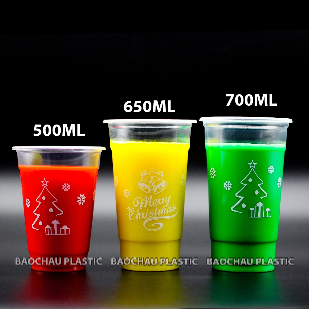 1000 Ly Nhựa PP UKP Size 360ml, 500ml, 650ml, 700ml Mẫu Ly In Sẵn Hình Giáng Sinh , Noen