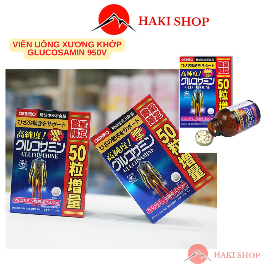 GLucosamine cộng viên 950 v Orihiro, bổ xương khớp cho người lớn tuổi, glucosamin 900v nhật bản