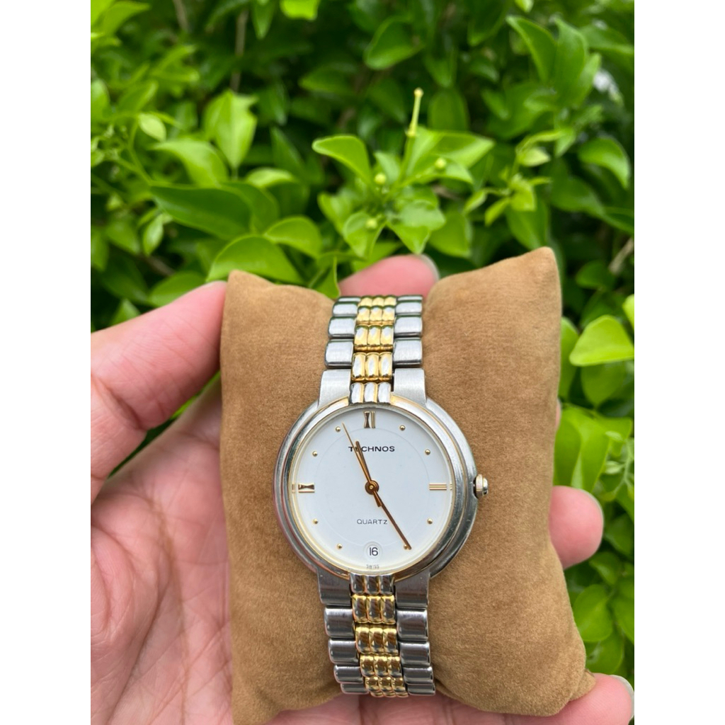 Đồng Hồ Unisex Chính Hãng Technos Thuỵ Sỹ dây demi trắng vàng mẫu 160150