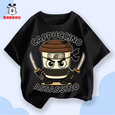 Áo cộc tay bé trai BOBDOG áo phông trẻ em chất liệu cotton mỏng mát in hình cappuccino cute cho bé