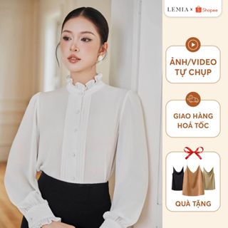  ÁO SƠ MI CỔ CAN BÈO HAI BÊN NẸP XẾP LY By LEMIA Design - 25A300 