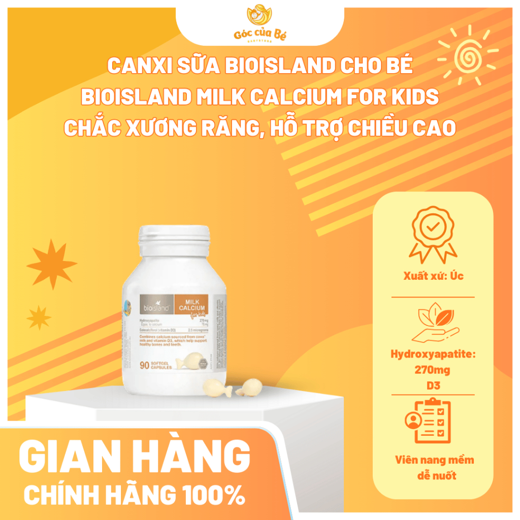 Canxi Sữa BioIsland Cho Bé – BioIsland Milk Calcium For Kids – Chắc Xương Răng, Hỗ Trợ Chiều Cao